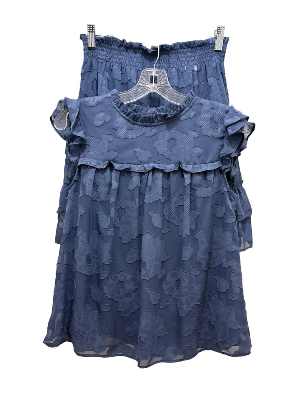 LC Lauren Conrad Dusty Blue Floral With Ruffle Set Women’s XS Coquette,Smocked